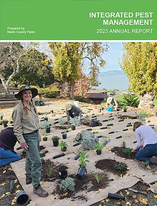 IPM Annual Report Cover 2023, planting a native garden at Paradise Beach Park