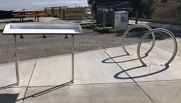Black Point Boat Launch bait cutting table and bike racks