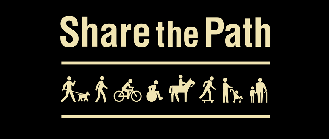 Share the Path logo with icons of hikers, cyclists and equestrians